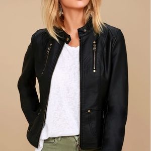 Lulu's Peace of Mind Black Vegan Leather Moto Jacket
